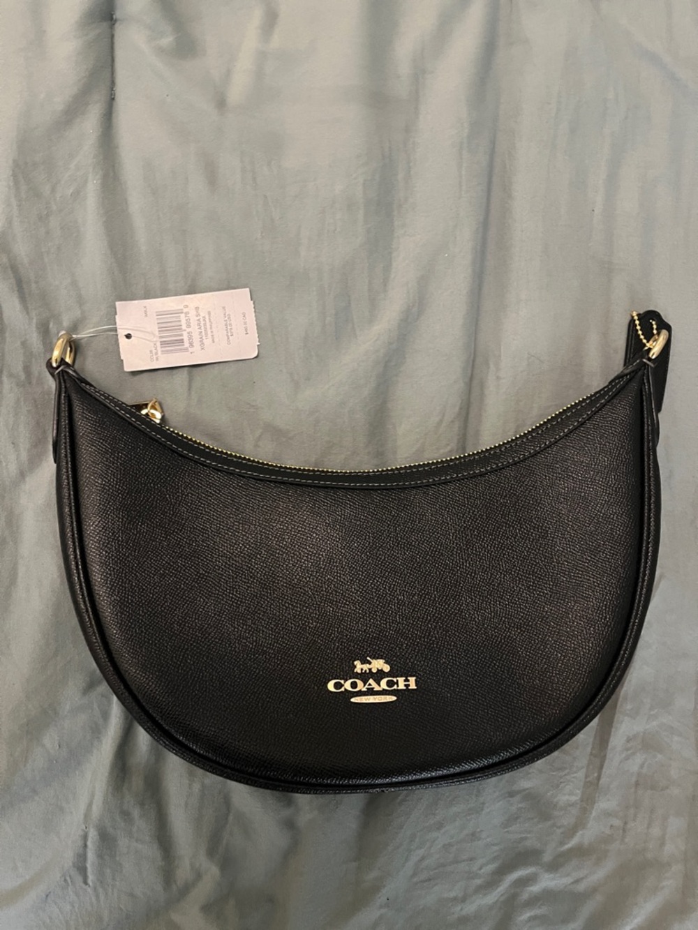 Coach Black Crescent Shoulder Bag with Gold Logo